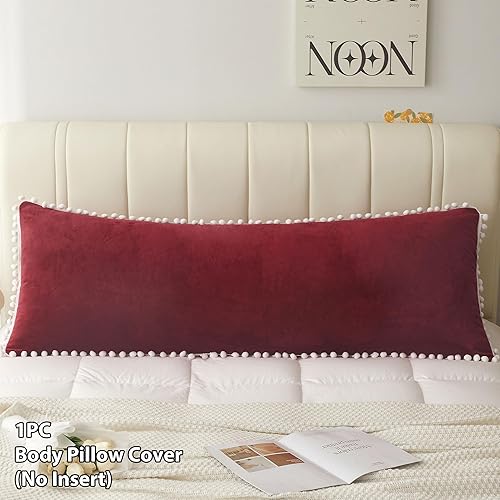 Miniatura 9 de LIFEREVO Funda de almohada corporal de terciopelo con pompones, funda de almohada suave y mullida de 20 x 54 pulgadas para embarazos que duermen de