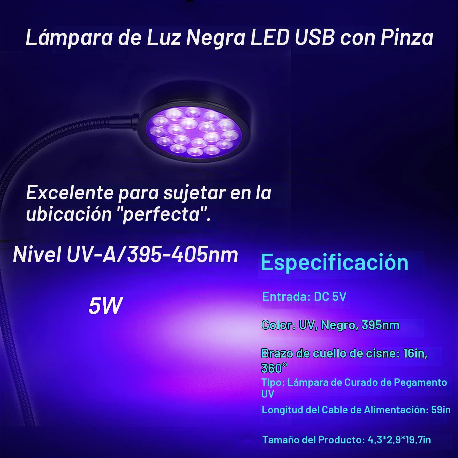 Amazon.com: Lámpara de luz negra LED UV con abrazadera con USB