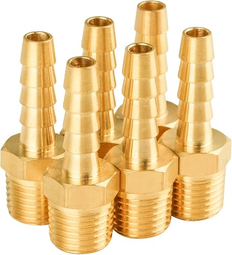 SUNGATOR 6-Pack Air Hose Fittings, Brass Hose Barb Fittings, 1/4" Barb x 1/4" NPT Male Pipe Adapter