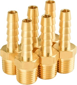 SUNGATOR 6-Pack 1/4 Inch Hose Barb Fittings, Brass Air Hose Fittings, 1/4 Male NPT Pipe Thread 1/4 Barb End Adapter, Brass Air Line Repair Kit for Compressor