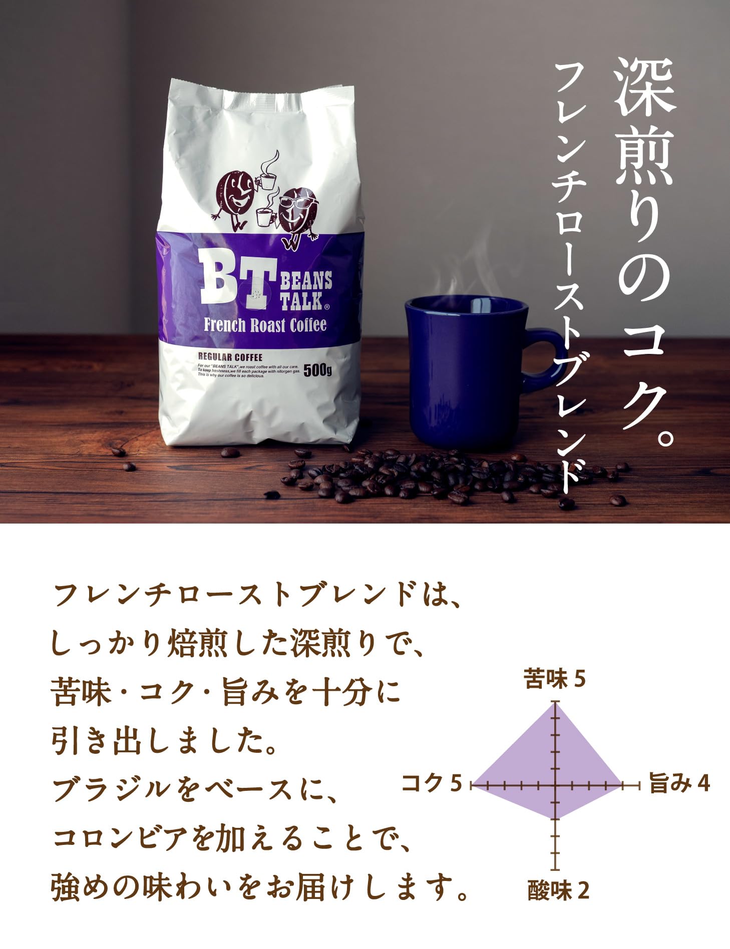 Amazon | ビーンズトーク フレンチロースト ブレンド 深煎り 500g 