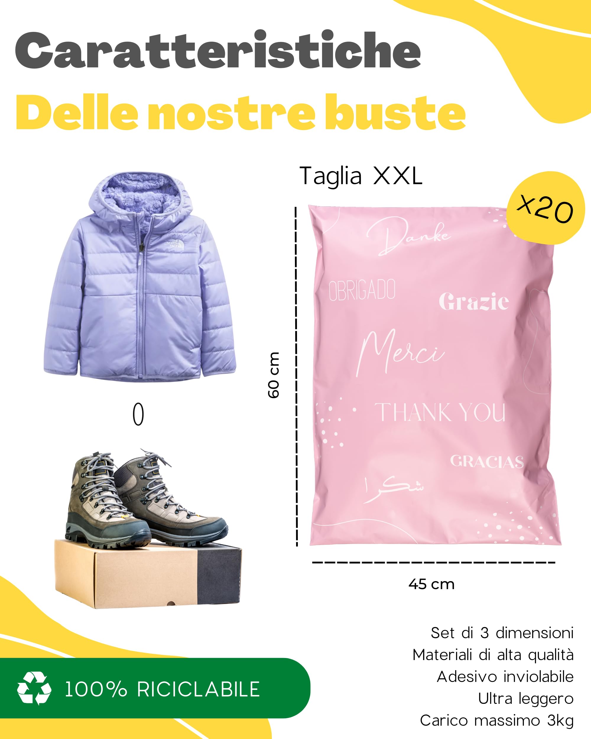 EMBALLAX Sacchetti Spedizione in Plastica XXL 60x45cm Non Trasparenti Resistenti Buste con Tasca per Bollettino
