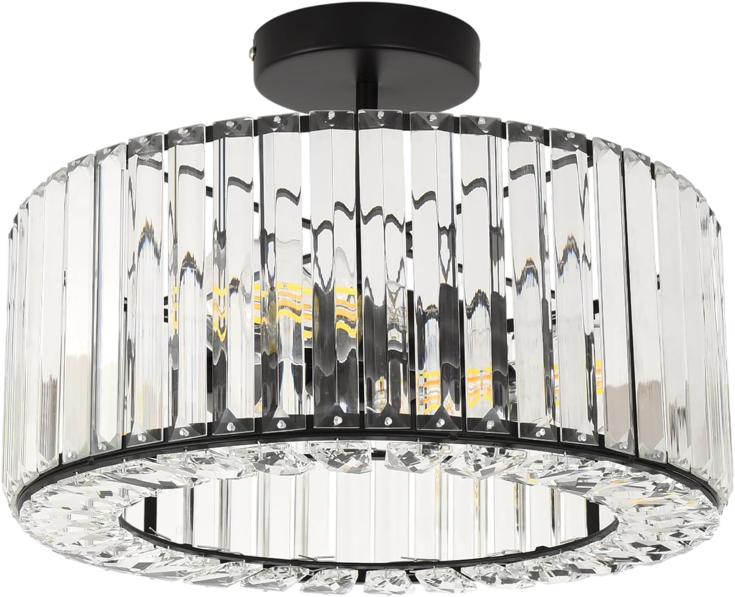 ANWIO Crystal Semi Flush Mount Ceiling Light Fixture, Modern Black Chandelier for Living Room Bedroom Kitchen Hallway Entryway, fit E26 Base Bulbs, 3-Light, 14.4inch