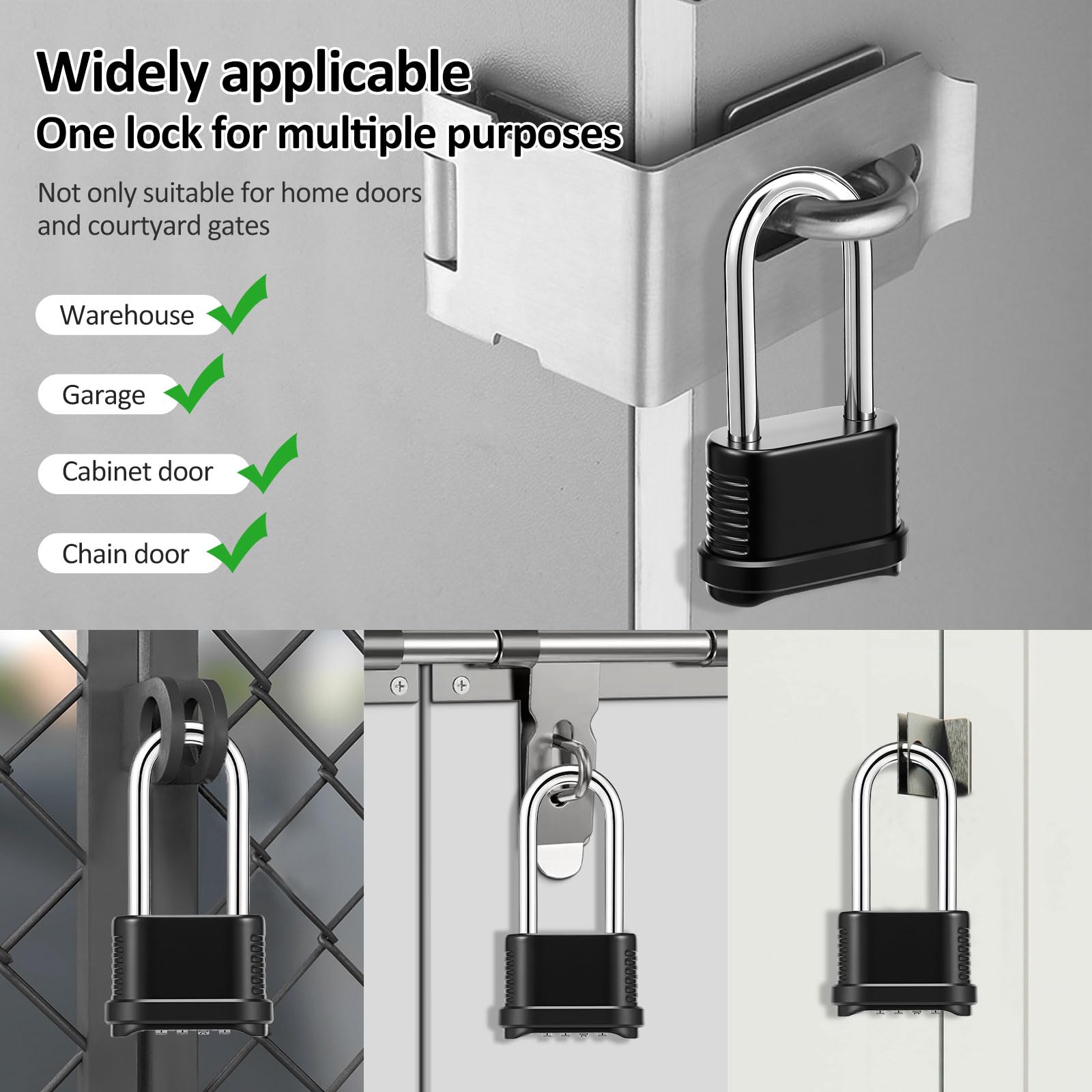 Candado de combinación de 4 dígitos con asa larga, candado de aleación de zinc, candado mecánico de combinación (56 x 105 mm, 8 mm) para puertas de jardín, taquillas y garajes (6 unidades)