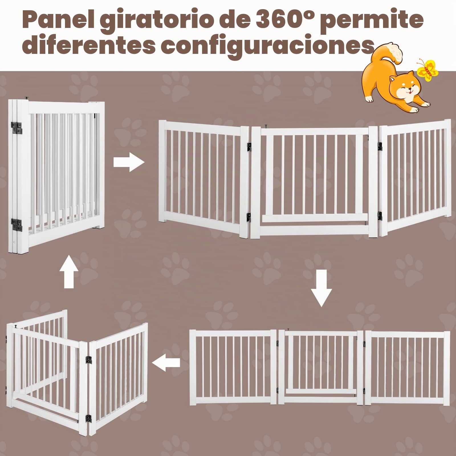 GOPLUS Puerta de Seguridad de Escalera de Corralito de Madera de Pino Barrera Plegable Puerta de Seguridad para Perros Puerta de Seguridad (Blanco)