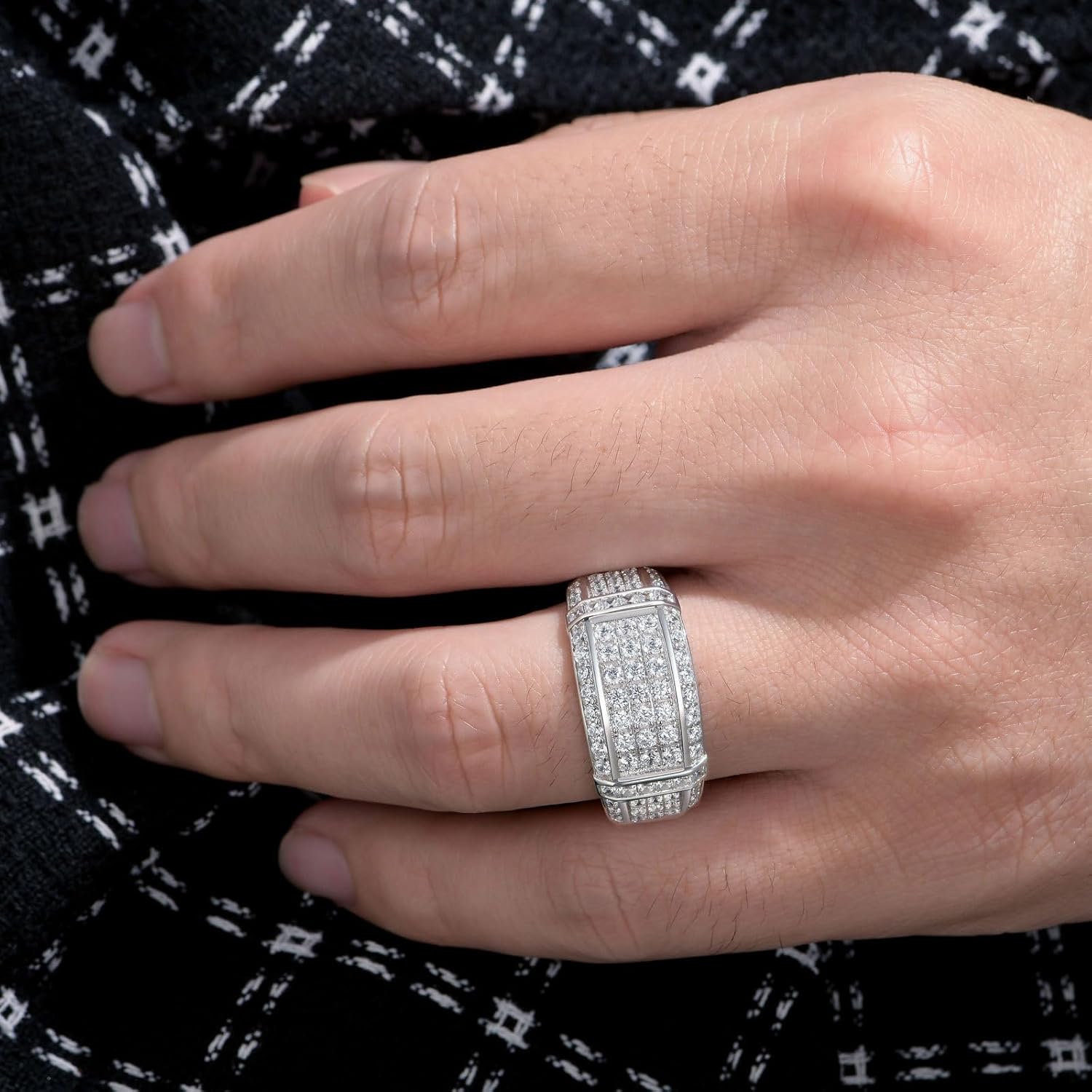 SHELOVES Mens Wedding Rings 925 Sterling Silver Rings Wedding Band for Man Round Cut AAAAA Cubic Zirconia CZ Sz 8-13 - Image 6