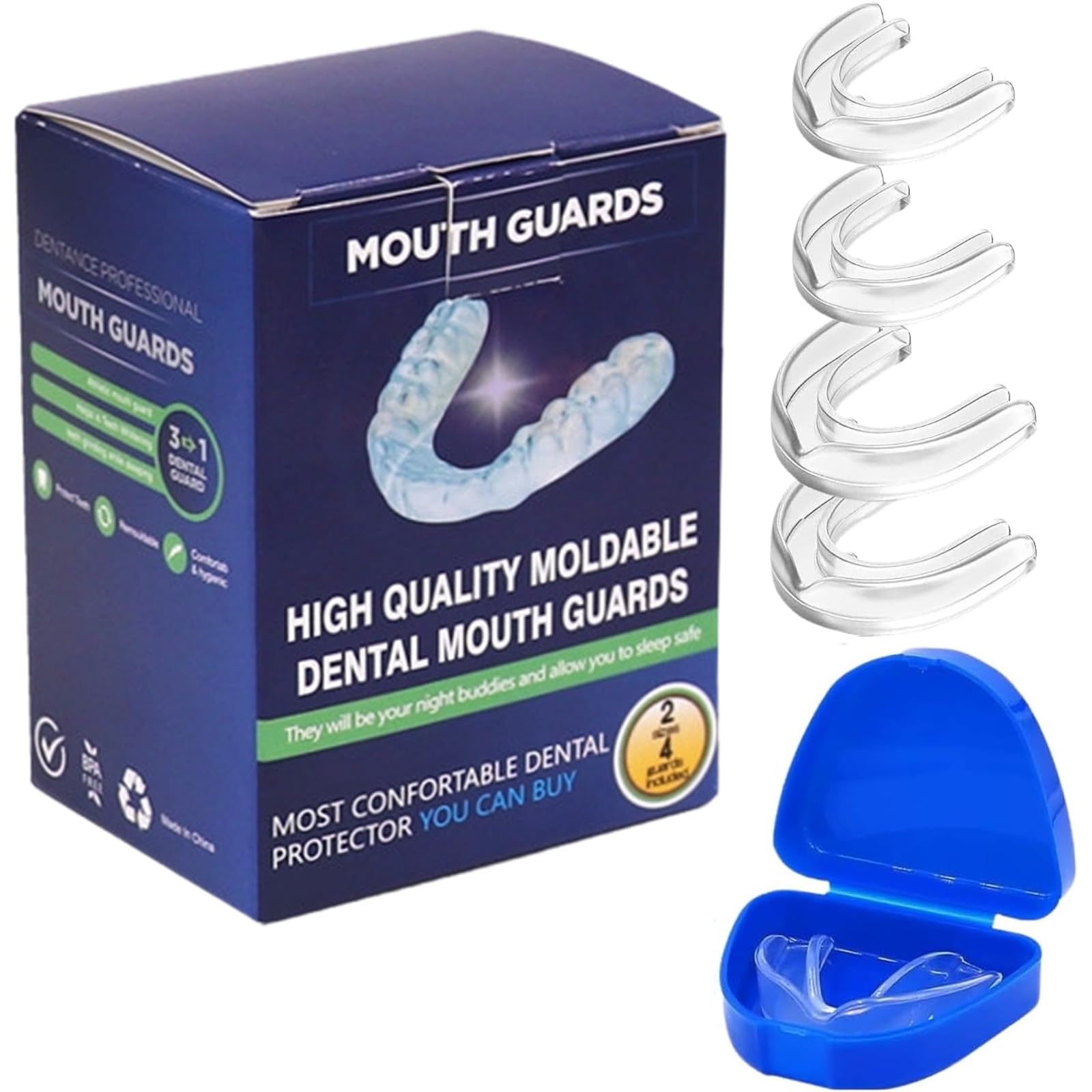 4 Pcs Night Guards for Teeth Grinding, Discreet Mouth Guard for Teeth Clenching, Teeth Grinding Protection for Nighttime and Daytime Use, Storage Case, Teeth Aligners for Dental Care-image-3