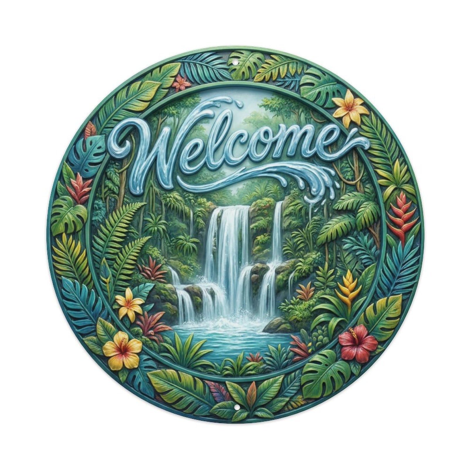 Tgrcjimh Style Metal Tin Sign Tropical Waterfall Welcome Jungle Cascade