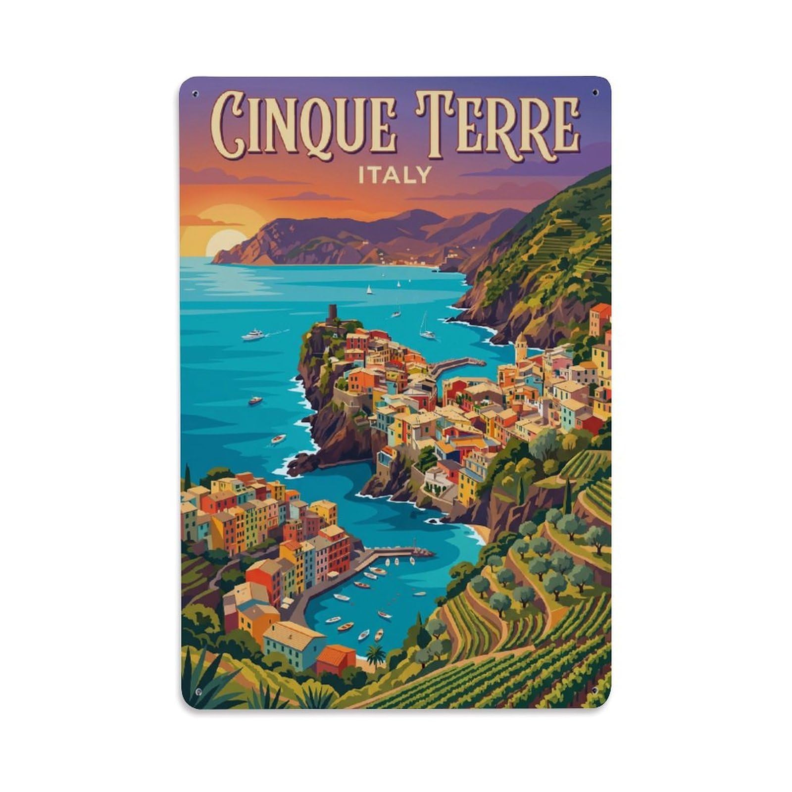 Huiyhb 8X12inch(20X30cm) Vintage Travel Cinque Terre Italy Breathtaking Metal Tin Sign