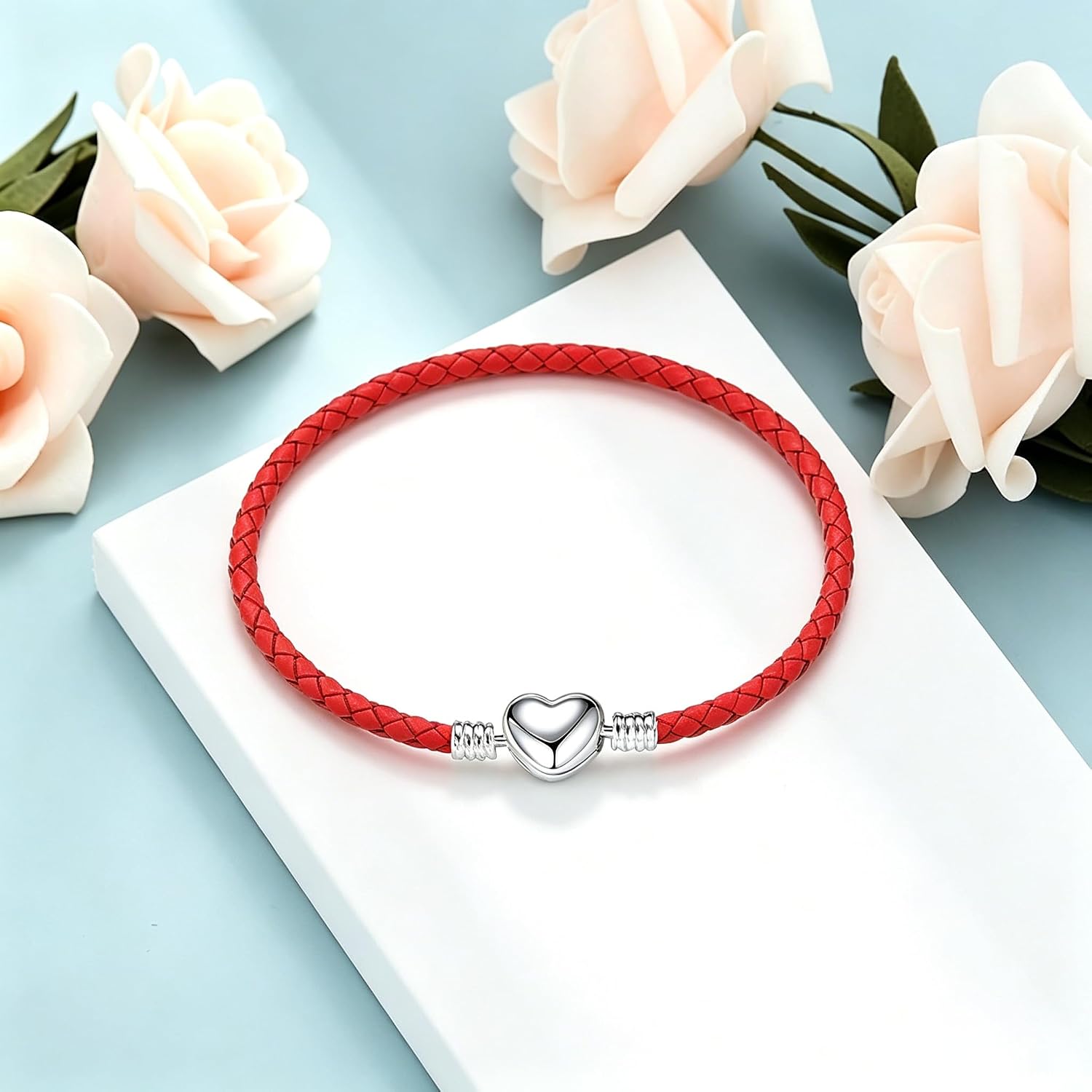 NanMuc 3mm Blue Leather Charm Bracelet Heart Barrel Snap Clasp Handmade Braided Wristband fit Pandora European Charm Bead DIY Jewelry 16-21CM image 4