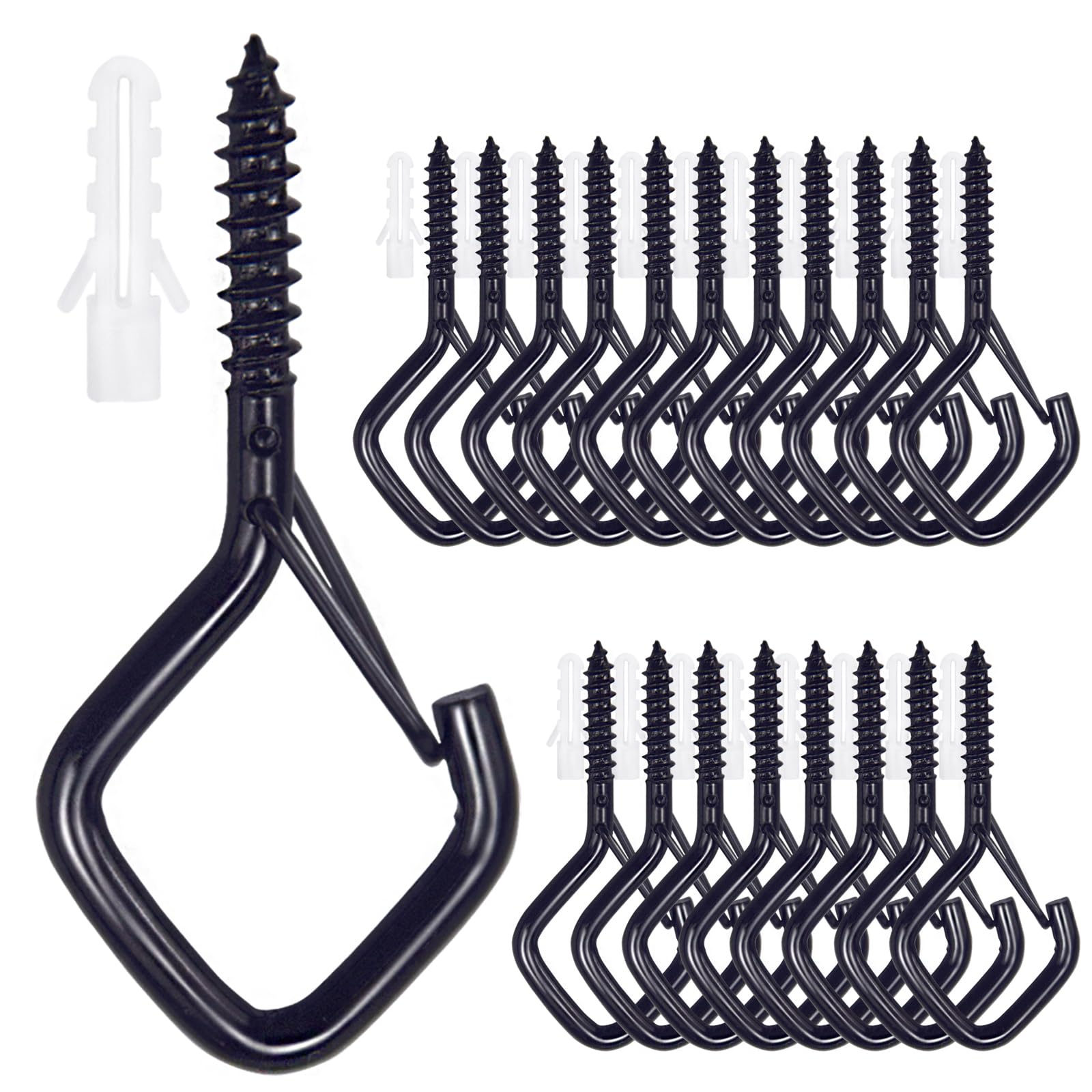 Sexoeie Eye Screw Hooks for Hanging Heavy Duty with Safety Buckle.Metal Ceiling Hooks for Hanging Plants,Cup,Wind Chime,Bird Feeders,String Lights at Indoor&Outdoor,2.36 Inches Black 20PCS