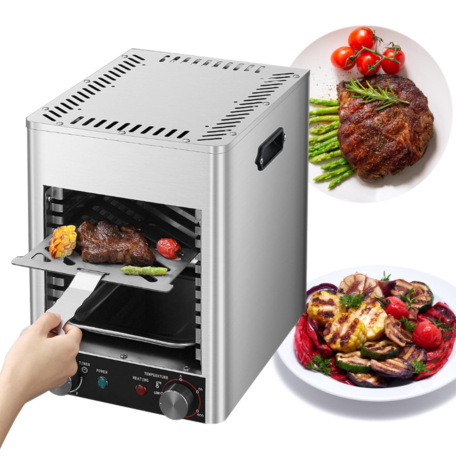 Parrilla EléCtrica De 1700 W Para Encimera, Parrilla Para Interiores, Temperatura Ajustable De 400 A 1450 °F, Parrilla Para Carne Comercial, Horno Tostador De Acero Inoxidable Apto Para Alimentos,110V