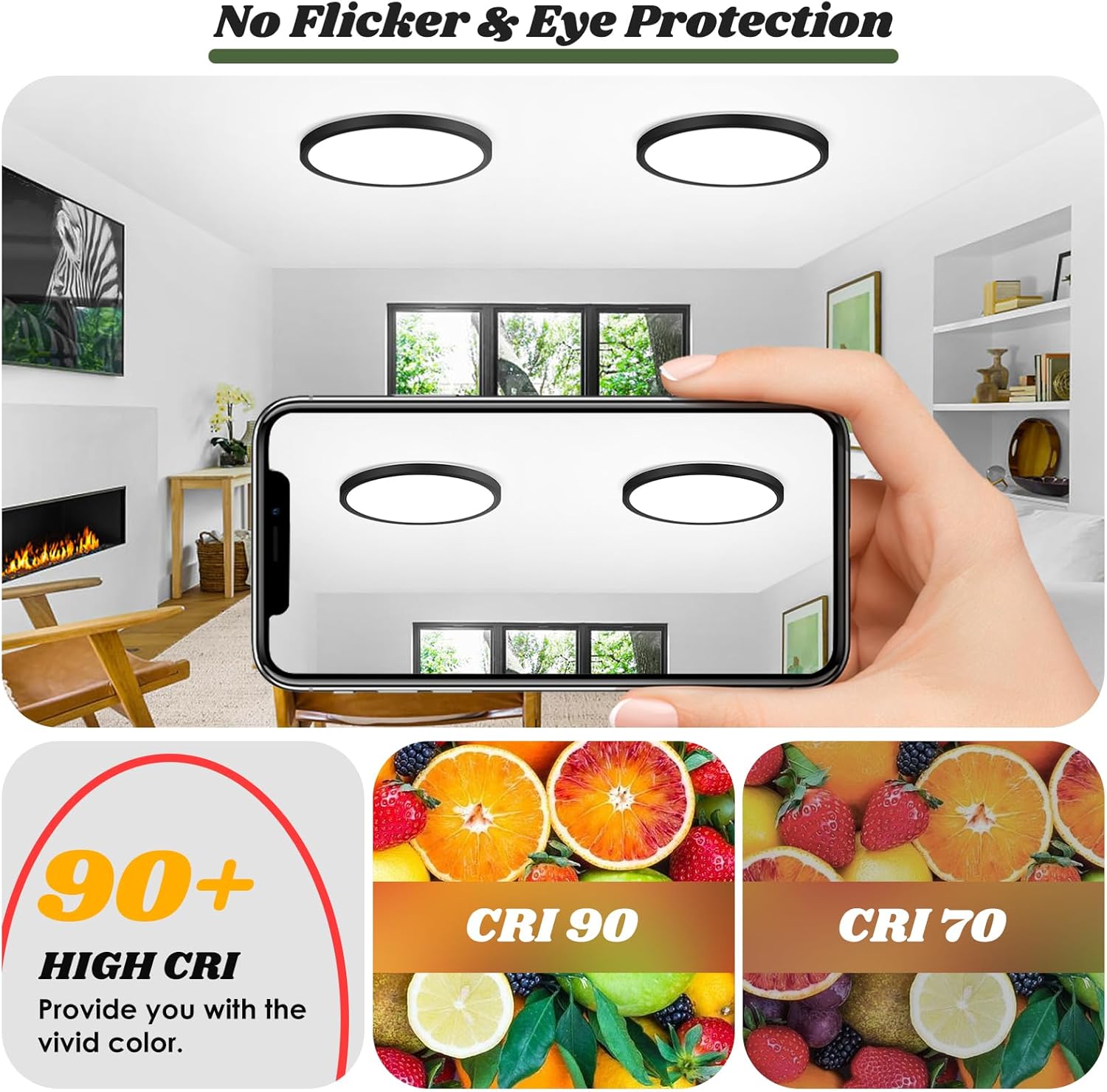 Brightever Black LED Flush Mount Ceiling Lights with Night Light, 12 Inch 2 Packs, 24W 2400LM Ceiling Light Fixtures, Dimmable & 2700K-6500K 5 Color in One Ceiling Lamp for Kitchen, Hallway, Closet