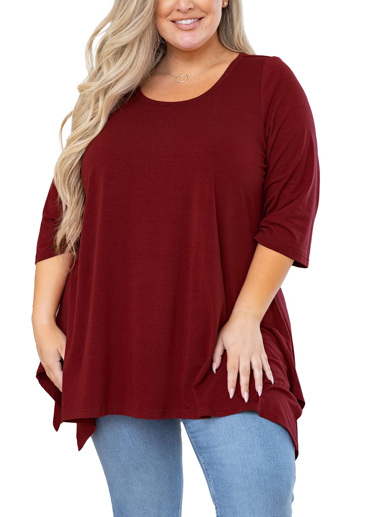 AusLook Women’s Plus Size Tunic Top Summer 3/4 Sleeve Loose Fit Shirt Casual Blouse Flowy Top for Leggings