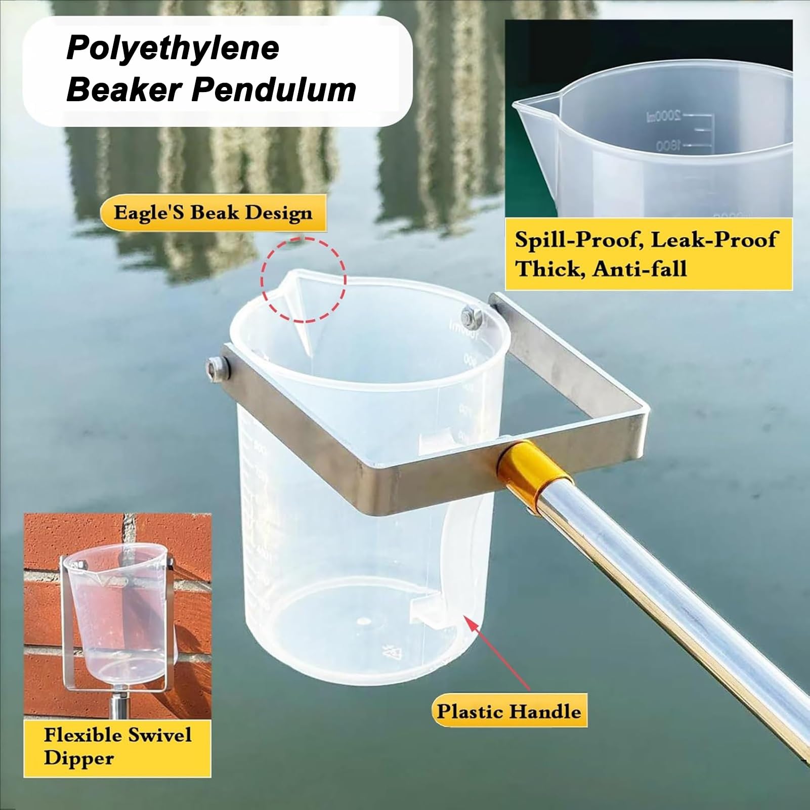 Cuchara de toma de muestras de boca de 500 ml/1000 ml para pruebas de calidad del agua, colección de aguas residuales y tuberías, calificador de agua duradero con rango de profundidad de 1,43 a 6 m