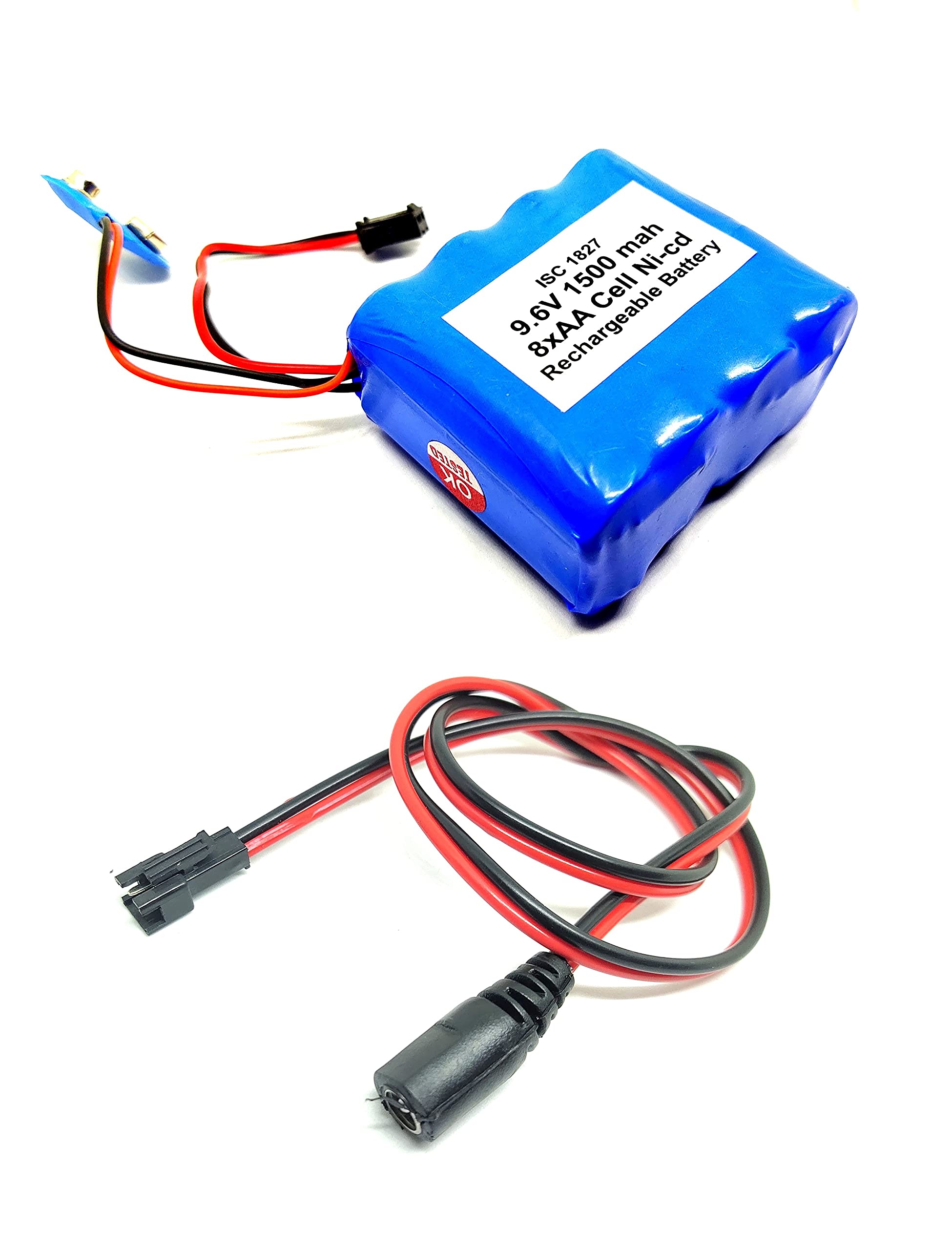 INVENTO 1Pcs 9V - 9.6V 1500 mAh Ni-Cd Rechargeable Battery 1.2V x 8 AA Cell Battery Pack with 5.5mm DC Female Jack Plug wire 500mm Long-image-46