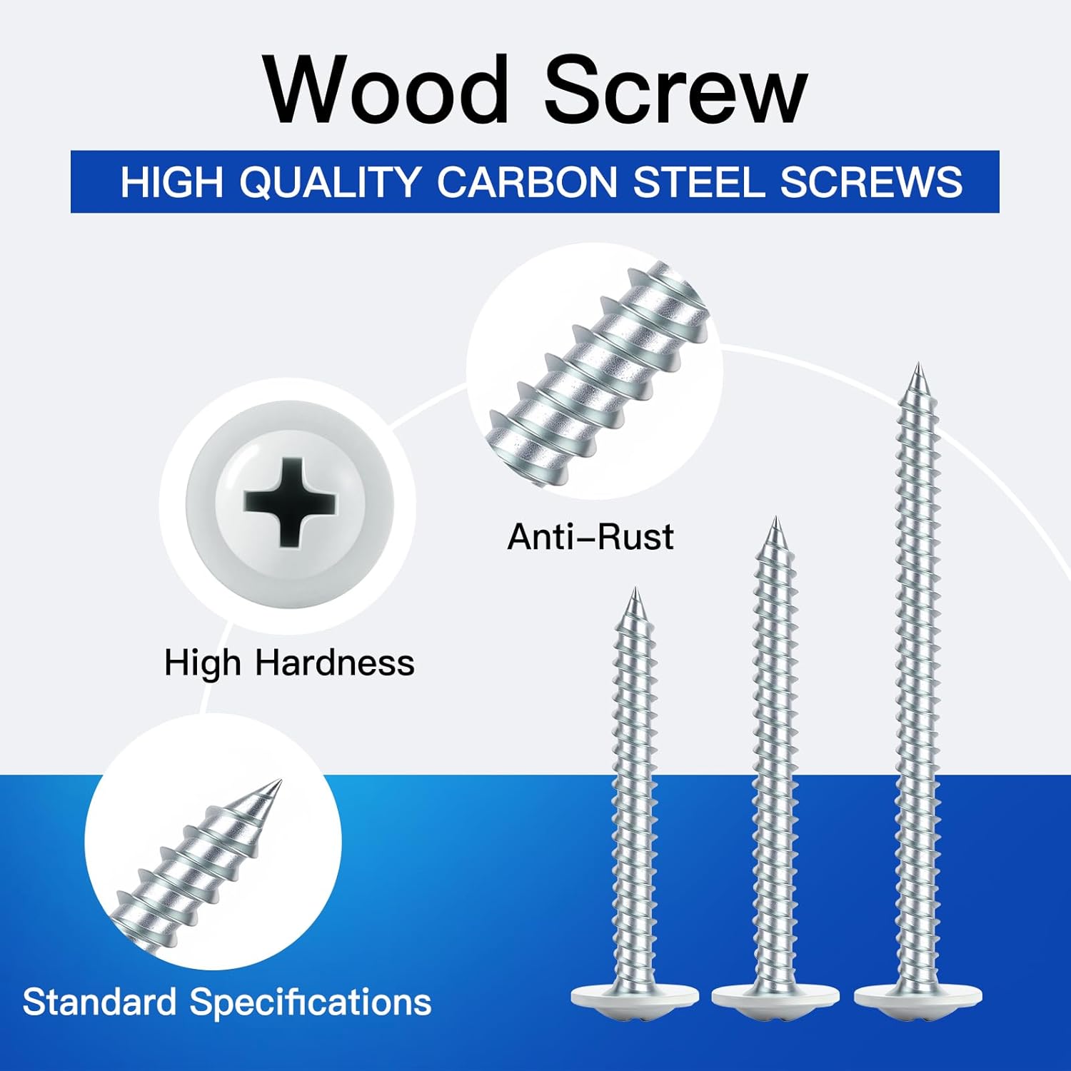 #8 x 1-1/4" Wood Screw (652Pcs) 4lb. White Head Alloy Steel Standard Thread Phillips Truss Head Fast Self Tapping