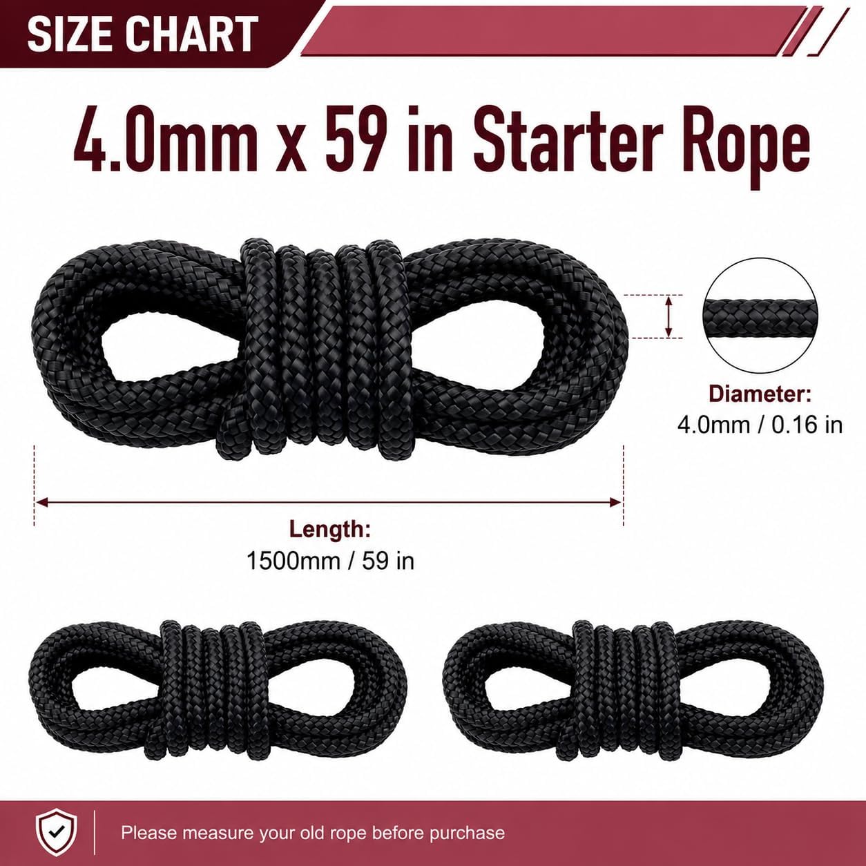 692259 Starter Rope, 3 Pack 4.0mm x 59 in Recoil Pull Cord