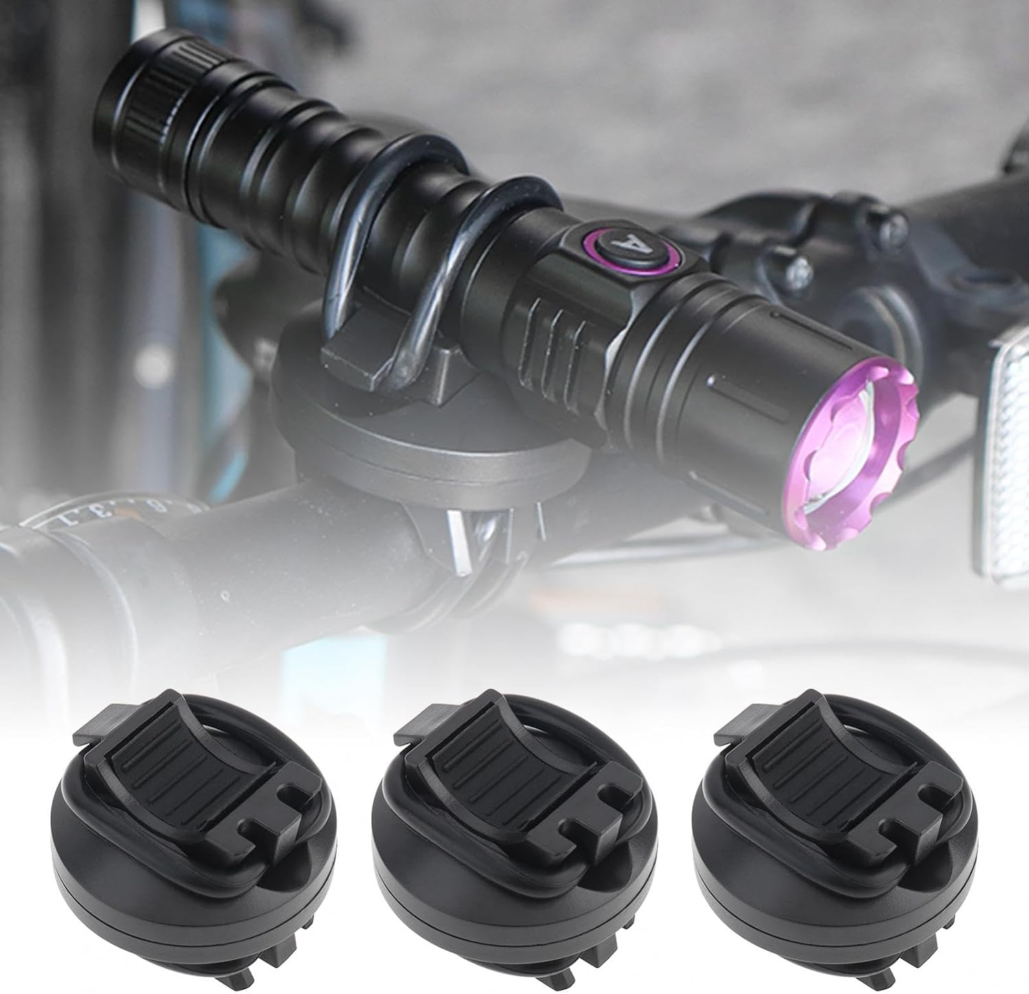 3Pcs Bike Light Mount, 360 Degree Adjustable | Universal Flashlight Mount for Road & Mountain Bike Handlebar ,Rotating Bicycle Light Clamp Holder for Night Cycling
