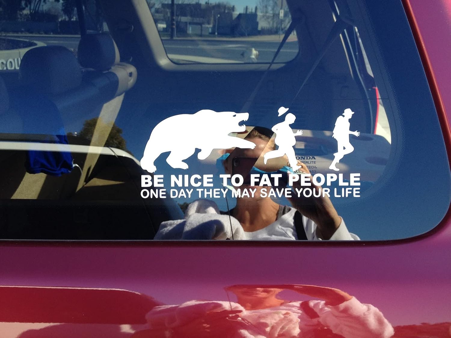 Be Nice to Fat People One Day They Might Save Your Life – Funny Bumper Sticker for Adults, Waterproof Car Decal, 8 Inch Vinyl Sticker for Truck, Laptop, Toolbox, SUV, Car Window