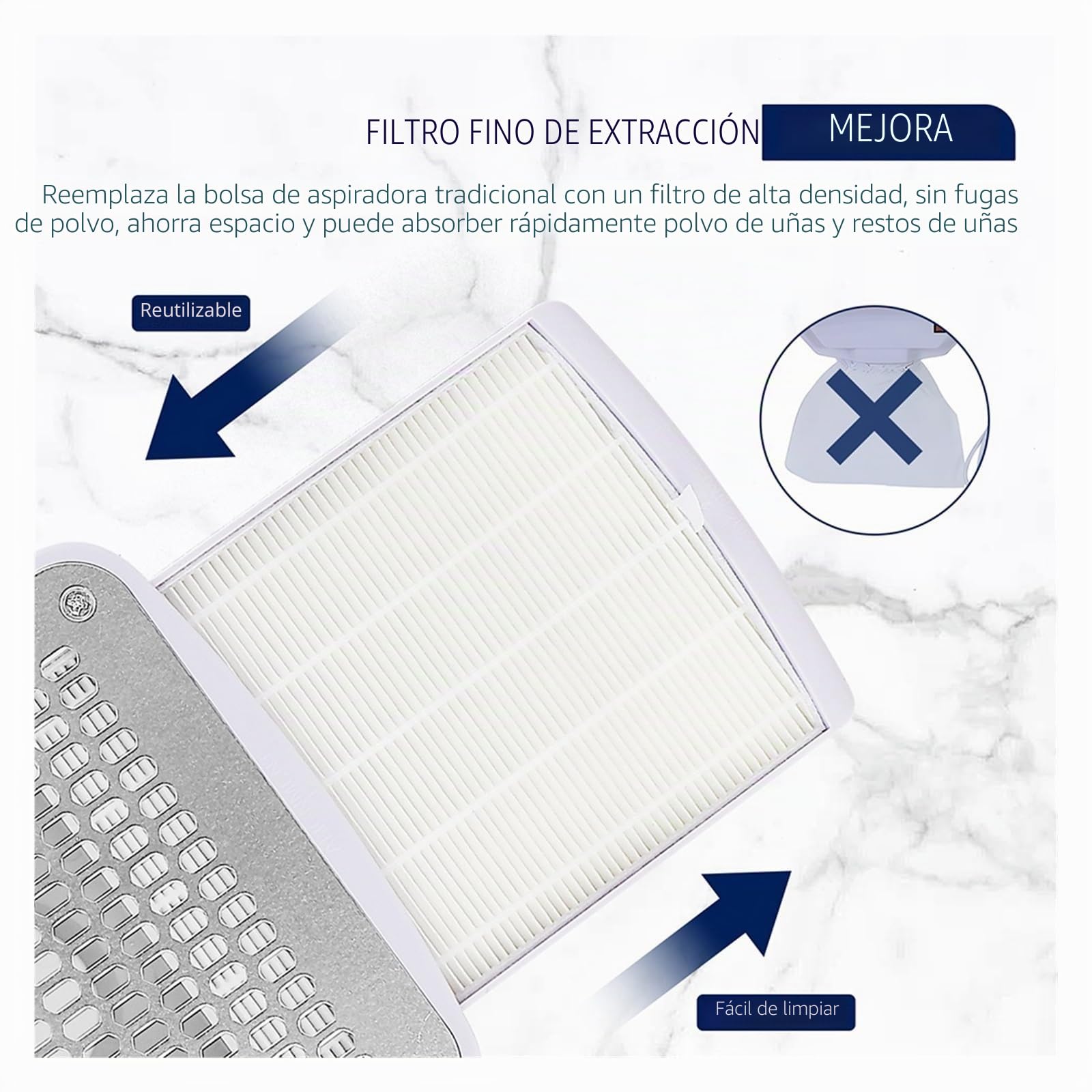 3 Piezas Aspirador de uñas con Filtro Incorporado, Aspirador de uñas de Escritorio for manicura y uñas de Gel. Fuerte Poder de succión