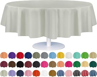 Grandipity Light Grey Plastic Table Cloth Disposable (6 Pk) 84in Round Tablecloth Premium Party Table Cloths Disposable - Perfect Table Cloth Round Cover for Any Table Up to 6 Feet