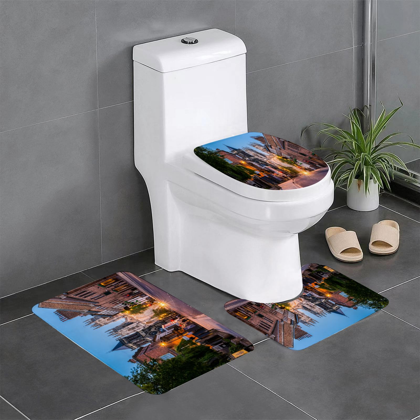 Set di 3 tappetini da Bagno, Lavabili in Lavatrice e Antiscivolo, tappetini in Morbida Fibra Superfine, Decorazioni Gotiche, Vista della Cattedrale di York.