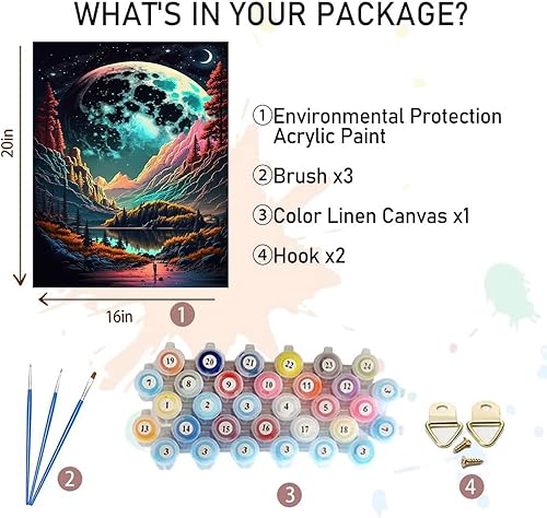 Miniatura 2 de xackcme Pintura de montaña por números para adultos, pintura de paisaje por número sobre lienzo sin marco, pintura al óleo de paisaje lunar para