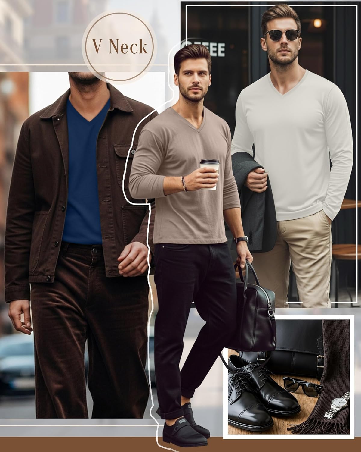 Ficerd 3 Pack Big and Tall Shirts for Men V Neck Cotton Long Sleeve Tee L-7XL Casual Loose Tops Oversized Basic T Shirts - Image 2