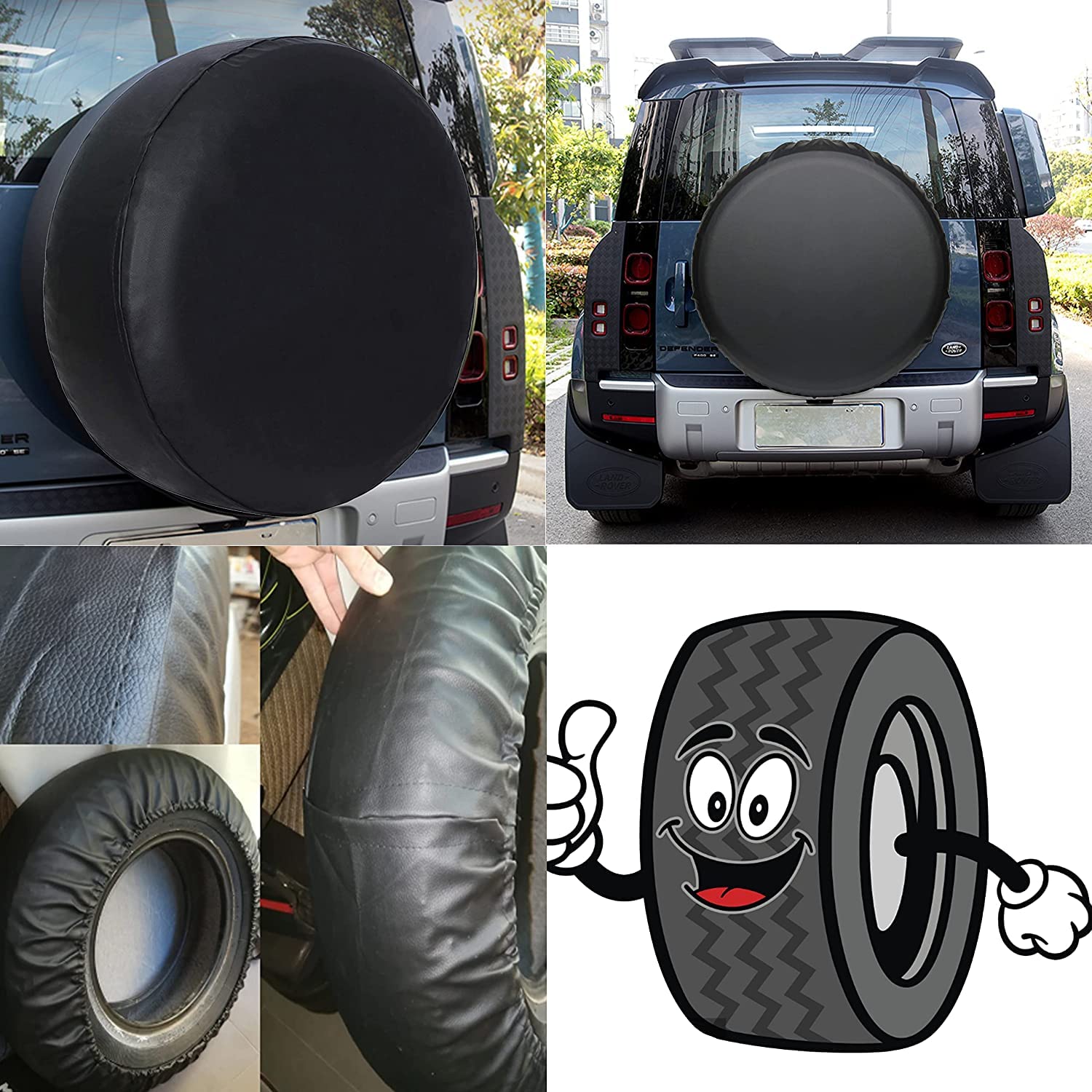 14 Pouces Housse de Roue Couverture de Pneu Couverture de Pneu de Secours de Voiture Noire PVC Épaississant Universel for RV SUV Camion Couverture Souple (Diamètre Total De La Roue 66-68 Cm)