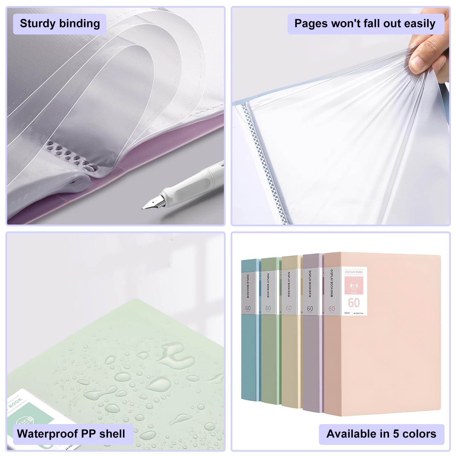 300 Pockets A4 Display Folders, 5 Pack 60 Pockets A4 Display Book with Plastic Sleeves, Document Clear Folders, Safety Presentation Folders for Schools, Offices & Individuals (5 Colors 60 Pockets) - Image 4