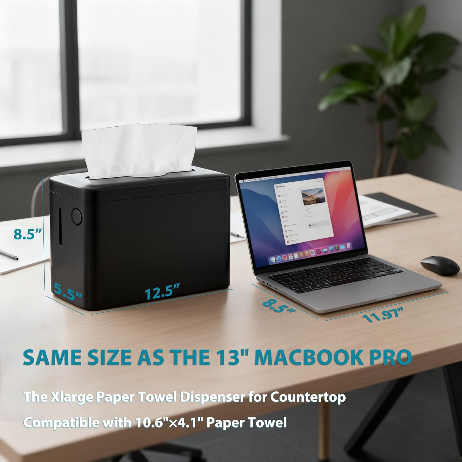 Multifold Paper Towel Dispenser Countertop, Heavy Duty Wide-Design, 300-Sheet Large Capacity Black Paper Towel Holder, Compatible with Tork, AmazonCommercial, Kleenex, Scott, Pacific Multifold Towels - Image 8