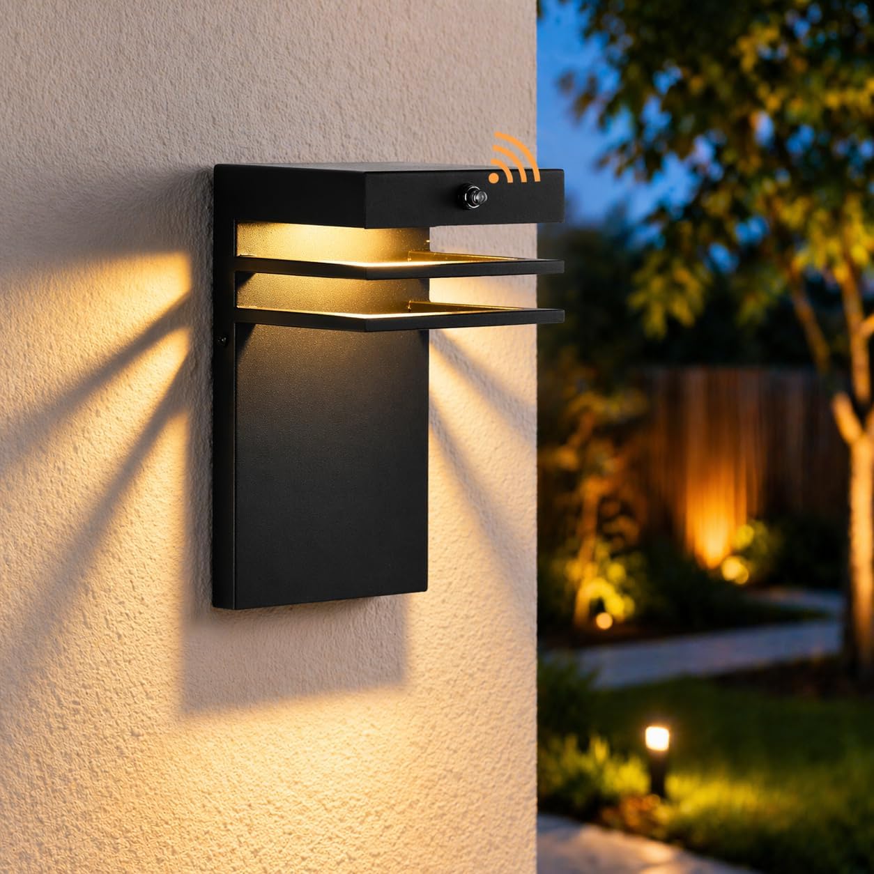 COTTAGE LIFE Modern Outdoor Wall Light Fixture 1 Pack - Dusk to Dawn Sensor Exterior Sconce 10W LED 3000K Warm White - Waterproof Black Metal Hardwired Wall Mount Porch/Patio/Garage Light