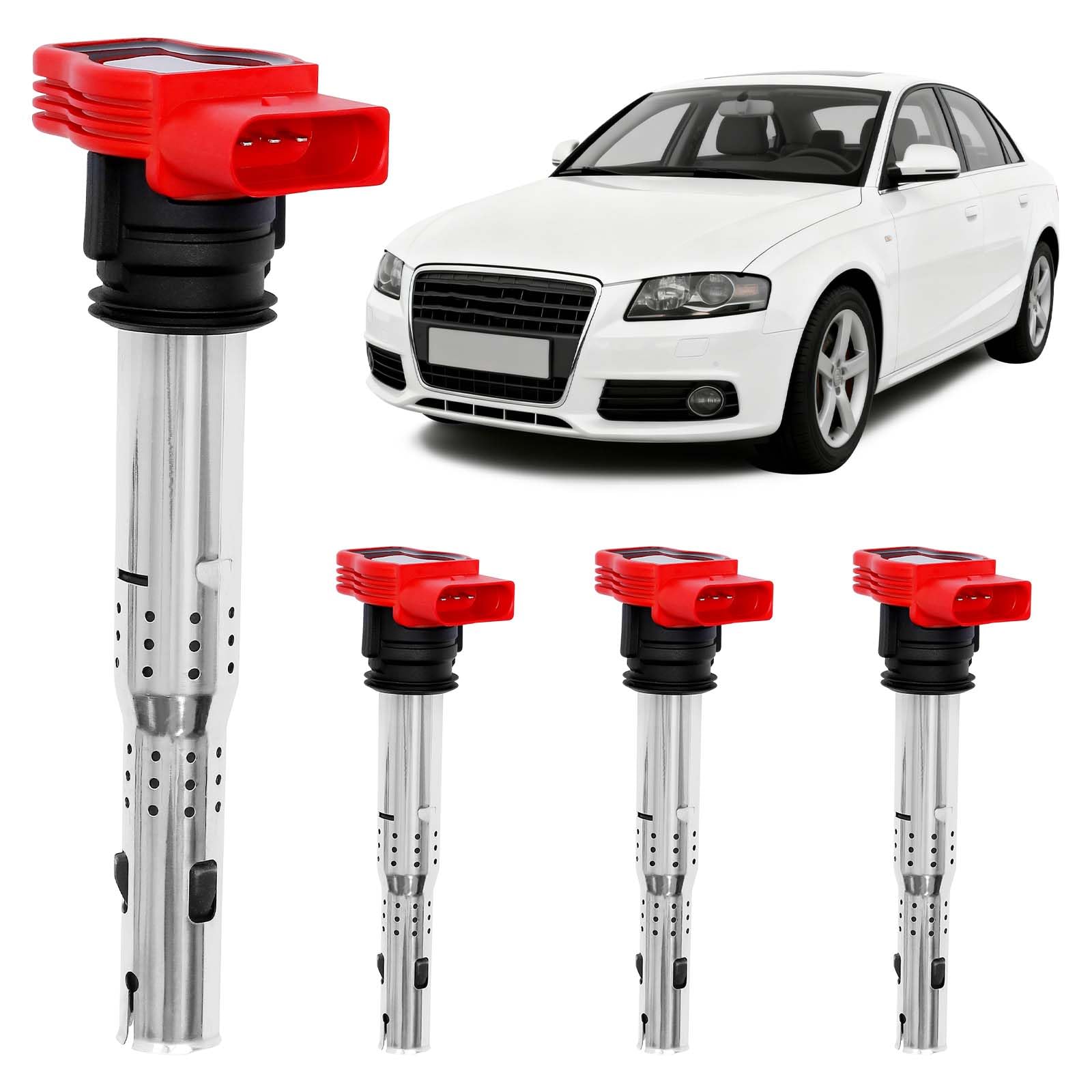 HQPASFY UF529 Ignition Coil Packs, Compatible with 2005-2016 Audi R8, A4/A5/A6/A7, Q5/Q7/S4/S5/TT, Volkswagen Tiguan/Golf/GTI/Passat & More Replaces# UF-529, 06E905115E, 06E905115F (4 Pcs)