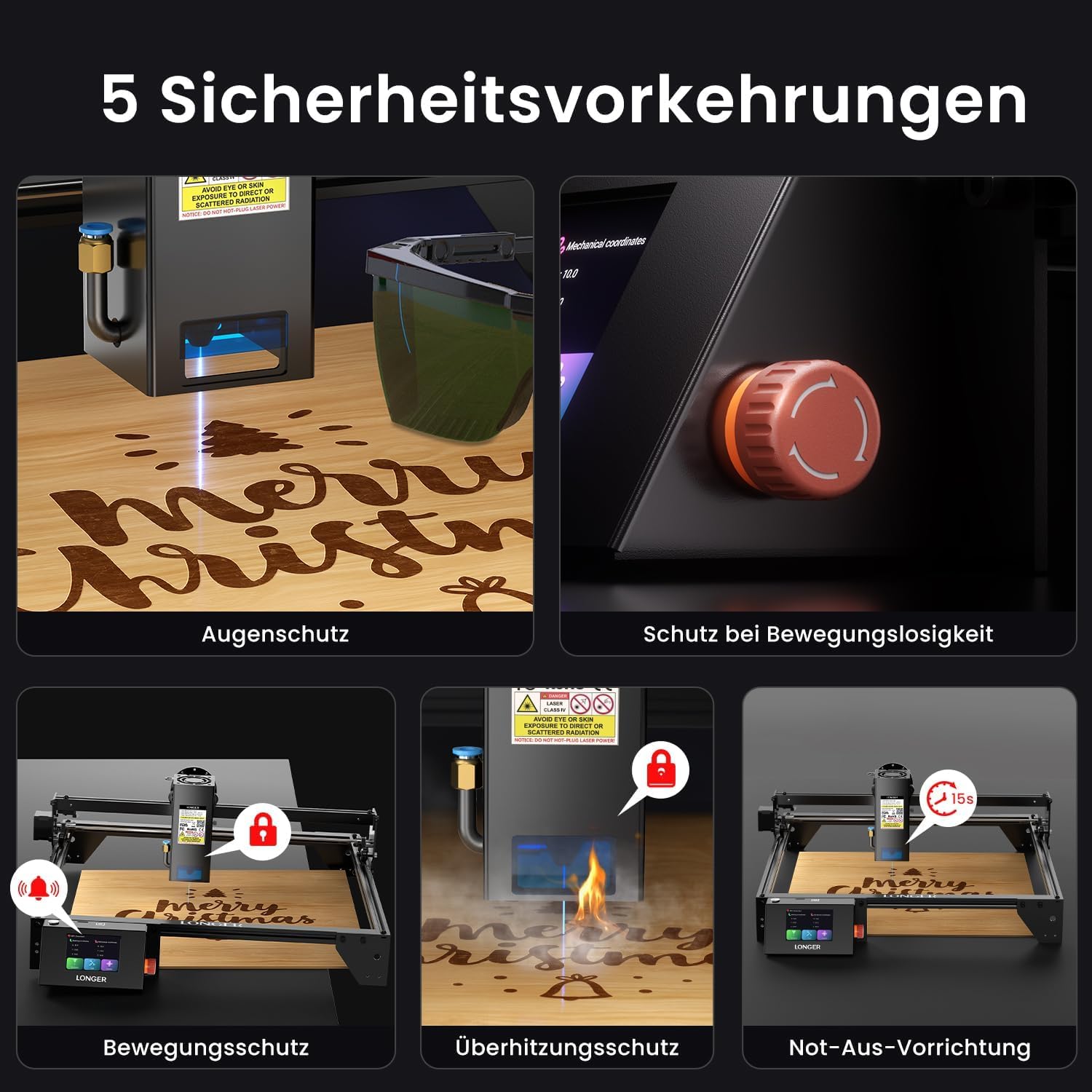 LONGER Ray5 Lasergravurmaschine Set, mit Air Assist Stützfüßen & Klemme, für Holz, Metall & Glas DIY CNC Gravur, 20W, 400 × 365 mm Arbeitsbereich