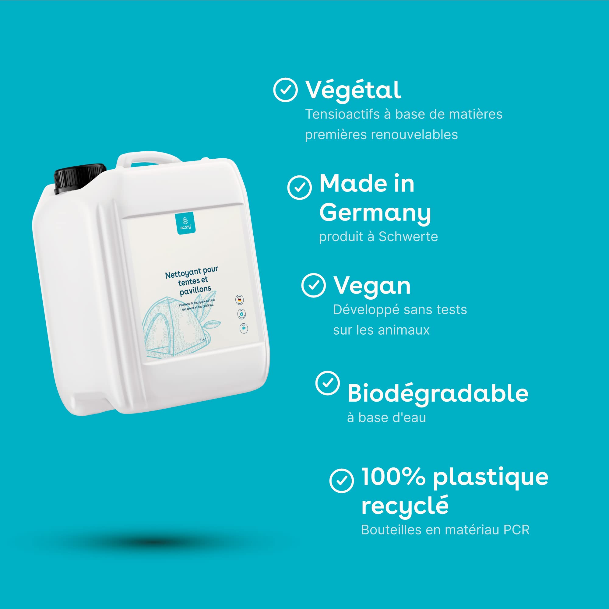 Nettoyant pour tentes et Pavillons Nettoyant pour tentes pour Fibres Naturelles et synthétiques Dissout Les salissures Dépôt Vert Taches de moisissure (5 l)