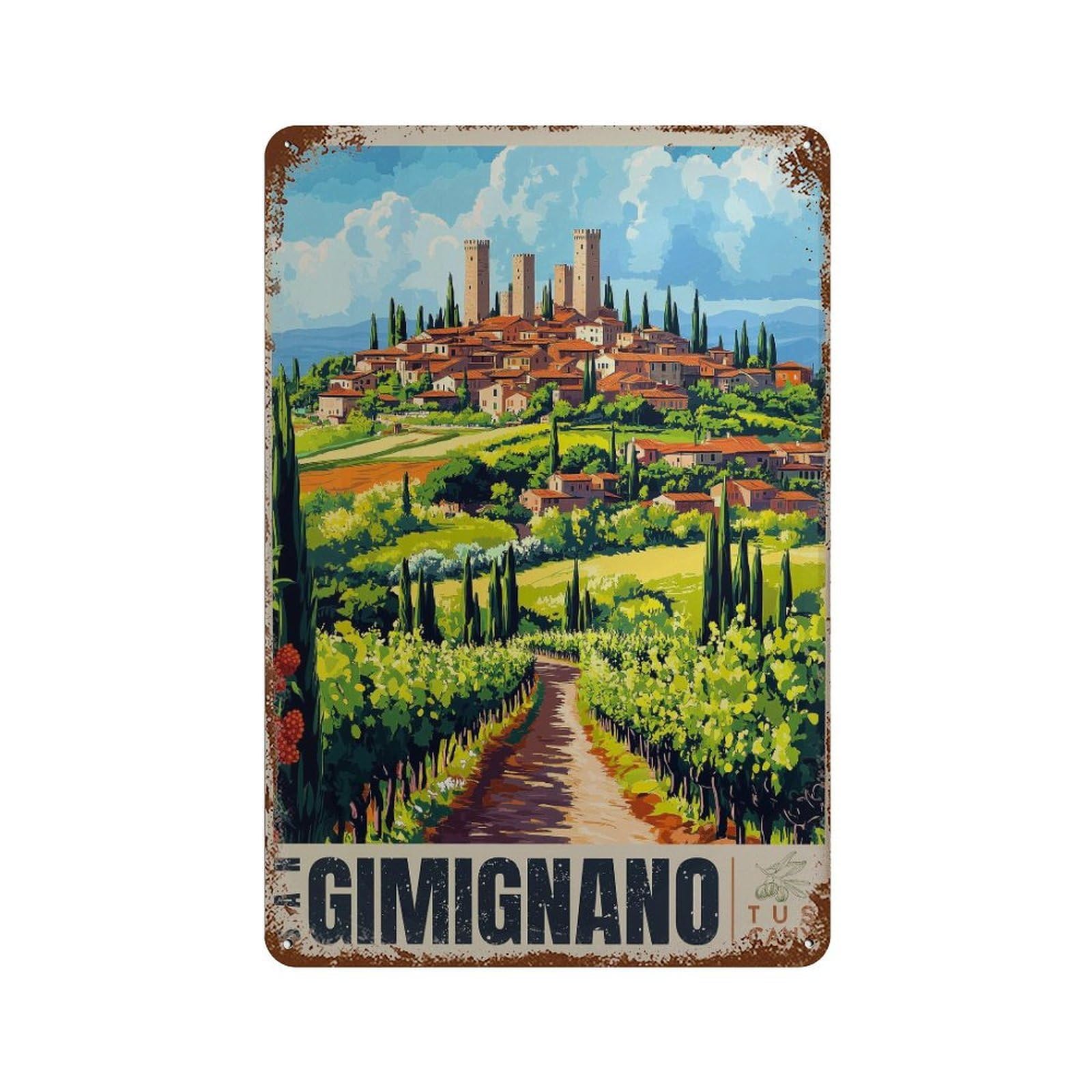 xiaoxiaoshen San Gimignano Travel Tuscany Countryside Wall Decor Art Metal Tin Poster Modern Home Decor Art Home Bar Shop Decorations Vintage Sign 30x20cm