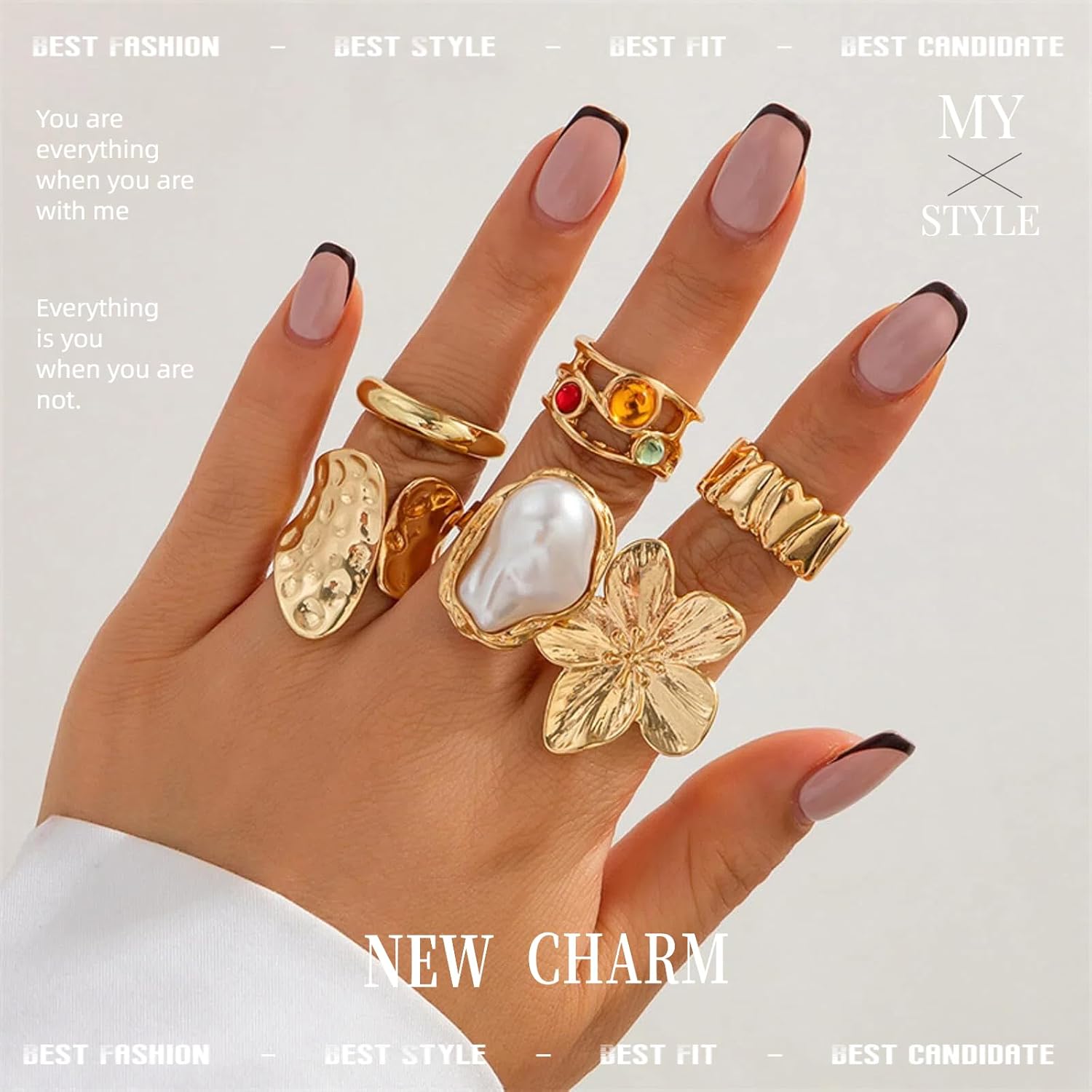 Chunky Gold Rings for Women Flower Knuckle Statement Ring Set French Baroque Style Retro Open Metal Rings Fashion Stacking Jewellery for Special Occasions(Gold) - Image 5