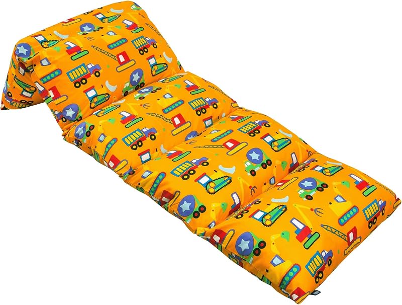 Wildkin Microfiber Pillowcase Lounger Cover – Travel-Friendly Sleepover Lounger, Fits Standard Pillows (Pillows Not Included), Soft Cotton Blend, Fun Patterns for Kids - Under Construction