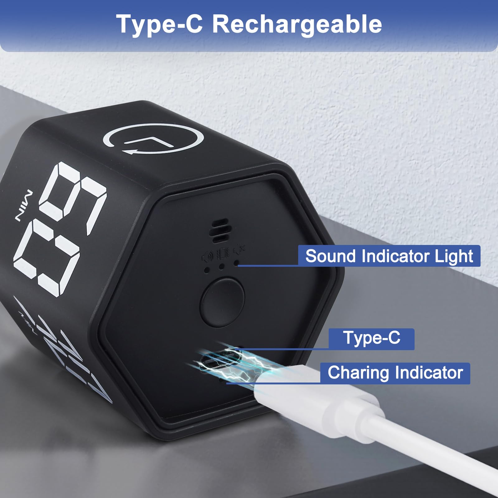 Cuteefun Hexagon Digital Productivity Timer, Rotating Pomodoro Timer with Gravireceptor 1-5-10-30-60 Min Countdown - Image 4