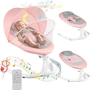 Electric Baby Swing Chair, Baby Bouncer Chair with Bluetooth Music Player & Remote Control & 4 Speeds & 4 Timers, Removable Seat Cushion for All Seasons