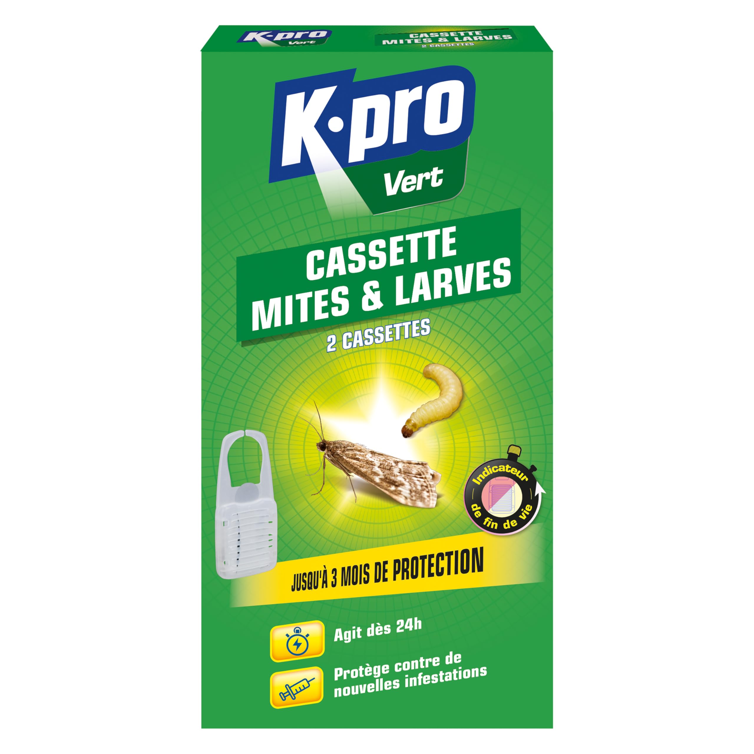 K.PRO Cassettes répulsives mites et larves des vêtements, lot de 2, jusqu'à 6 mois de protection, témoin visuel d'utilisation, armoires tiroirs et dressing