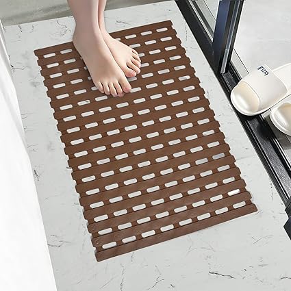 Yellow Weaves Anti Skid Shower Mat | Versatile Bathroom Safety | Ideal for Bathroom, Bathtub, Shower | Anti-Slip Mat with Suction Cups, Drain Holes, and Comfortable Textured Surface (Brown, 70x38cm)