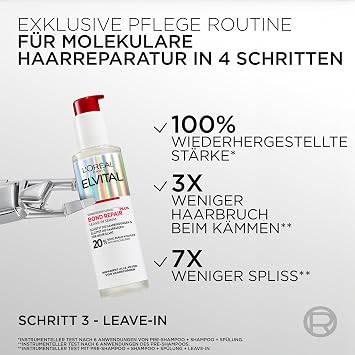 L'Oréal Paris Elvital Bond Repair Plus Leave-In Serum zur Haarreparatur Haarserum gegen Haarschäden Schutz für weniger Haarbruch & Spliss mehr Glanz mit Bond-Repair-Komplex und Aminosäuren150ml
