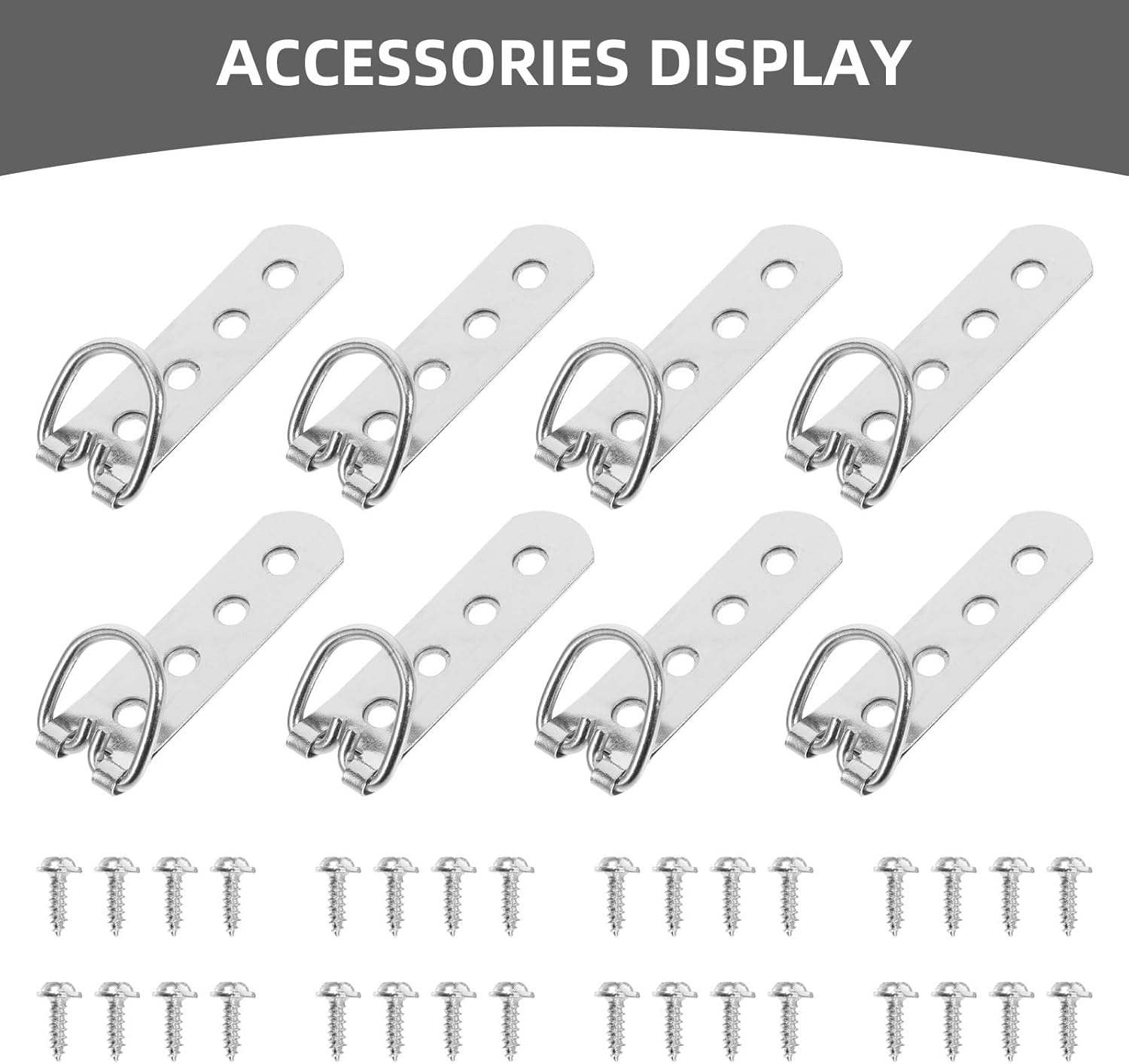 Cabilock 8pcs Heavy Duty Metal D Ring Picture Hangers with Multi-Hole Screws for Hanging Frames Mirrors Artwork DIY Home Decor Hardware