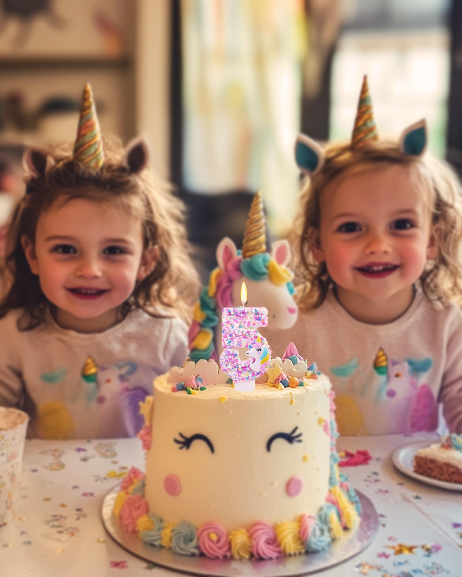 Bougies d'anniversaire sur le thème de la licorne, numéro 5 de dessin animé, décorations d'anniversaire pour fille, décorations de gâteau de 7,3 cm (thème licorne, numéro 5)