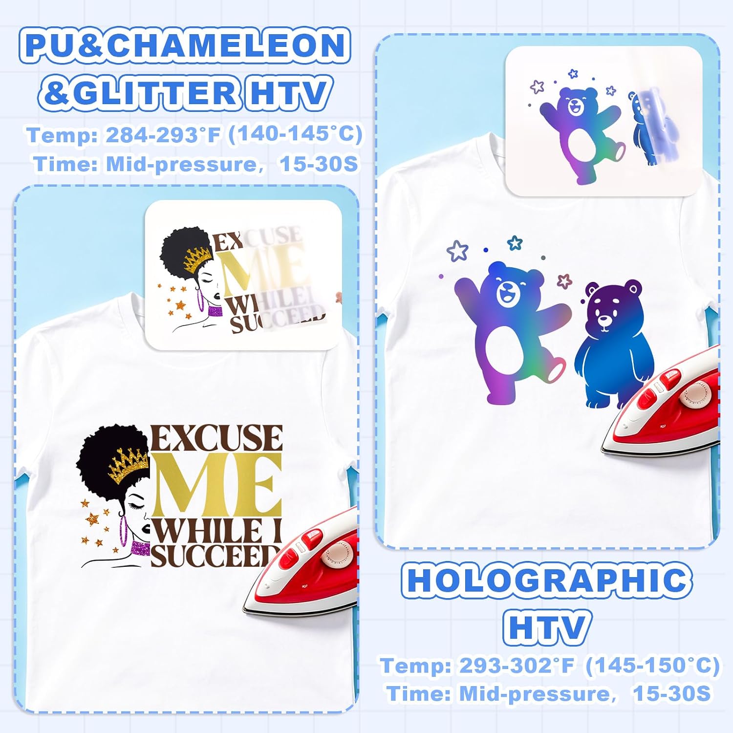 Heat Transfer Vinyl Bundle-47 Pcs 12" x 10" Iron on Vinyl for T Shirts HTV Vinyl Sheets, 34 Assorted Colors with Glitter & Chameleon HTV for All Cutter Machine, Easy to Cut & Weed