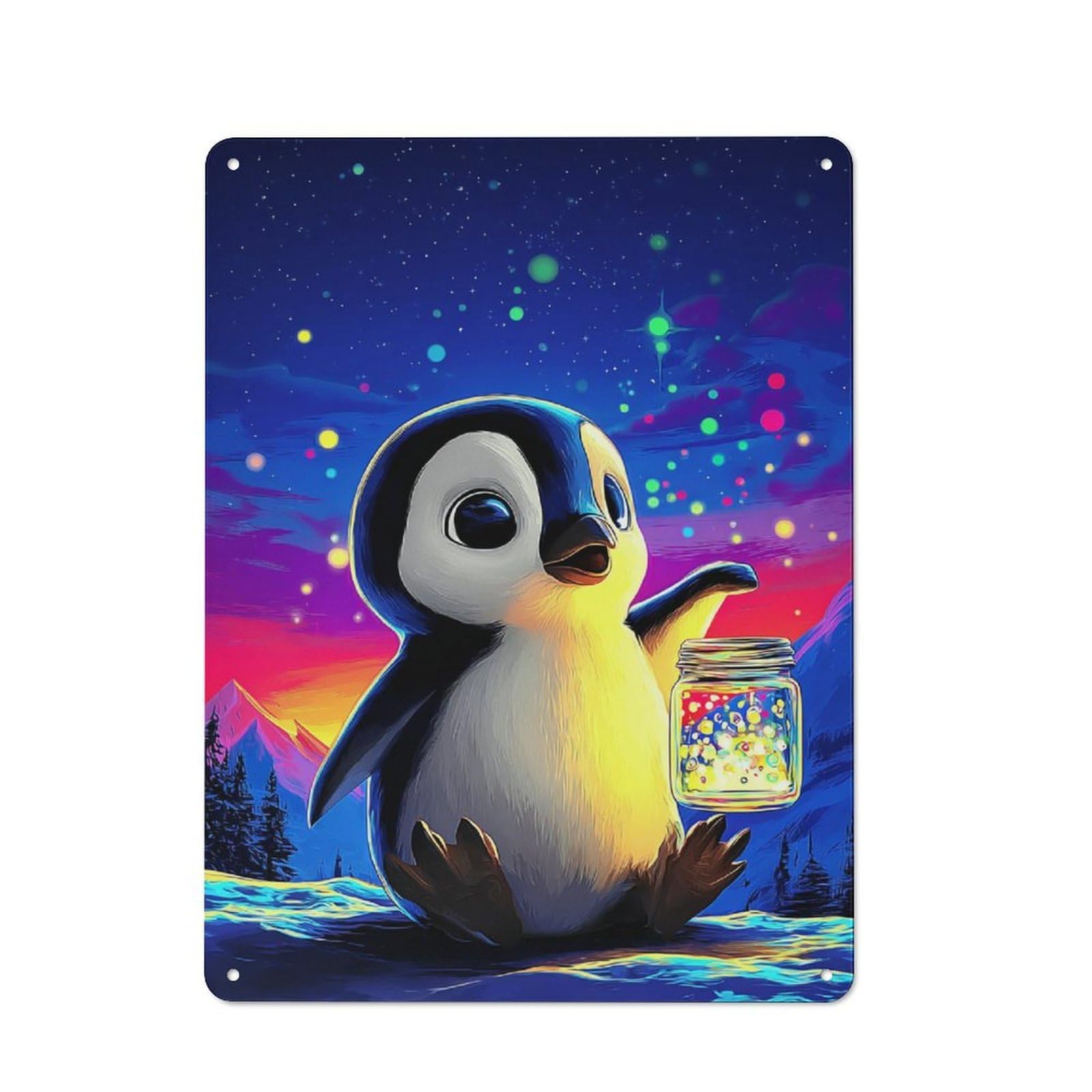 Junmoney Penguin With Glowing Jar -1 Tin Sign 40X30cm With For Home Bar Wall, Vintage Decor, Suited To Home Bar Decor Fans