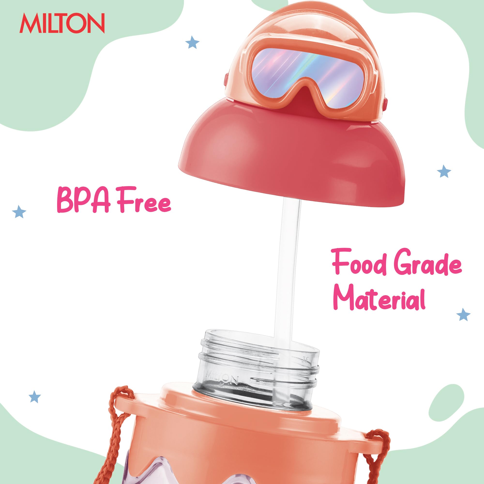 MILTON Sage 650 Sipper PET Water Bottle for School Kids | Food Grade & BPA Free | Leak Proof & Durable | Easy to Carry Loop | Ideal for Home, School & Office Use, 605 ml, Peach 2