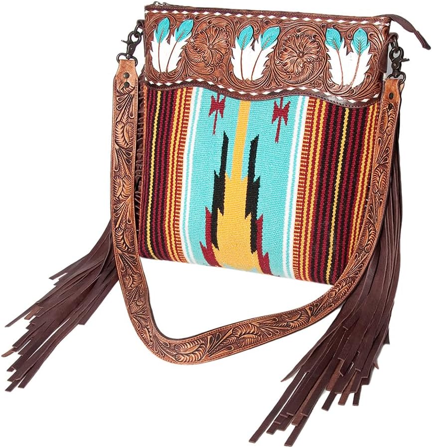 American Darling Signature Crossbody Hand Tooled Saddle Blanket Genuine Leather Western Women Bag Handbag Purse | for Cute